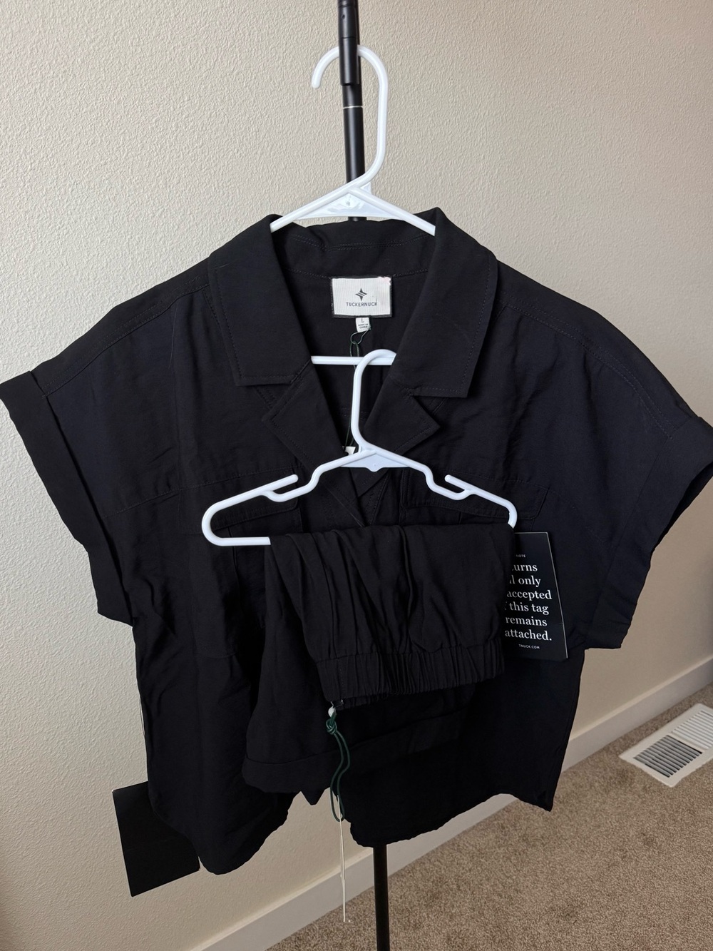 New Tuckernuck Black Short-Sleeve Button-Down Shirt + Matching Shorts